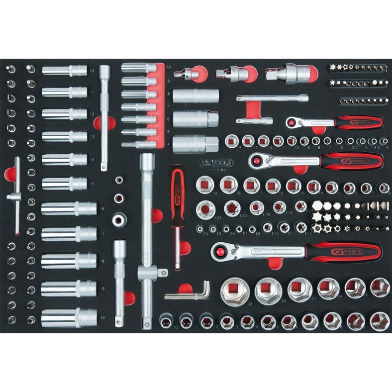 SCS 1/4"+3/8"+1/2" hyslnyckel-sats, 180-delars i 1/1 systeminlägg