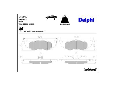 DELPHI LP1162 - Brake Pad Set, disc brake