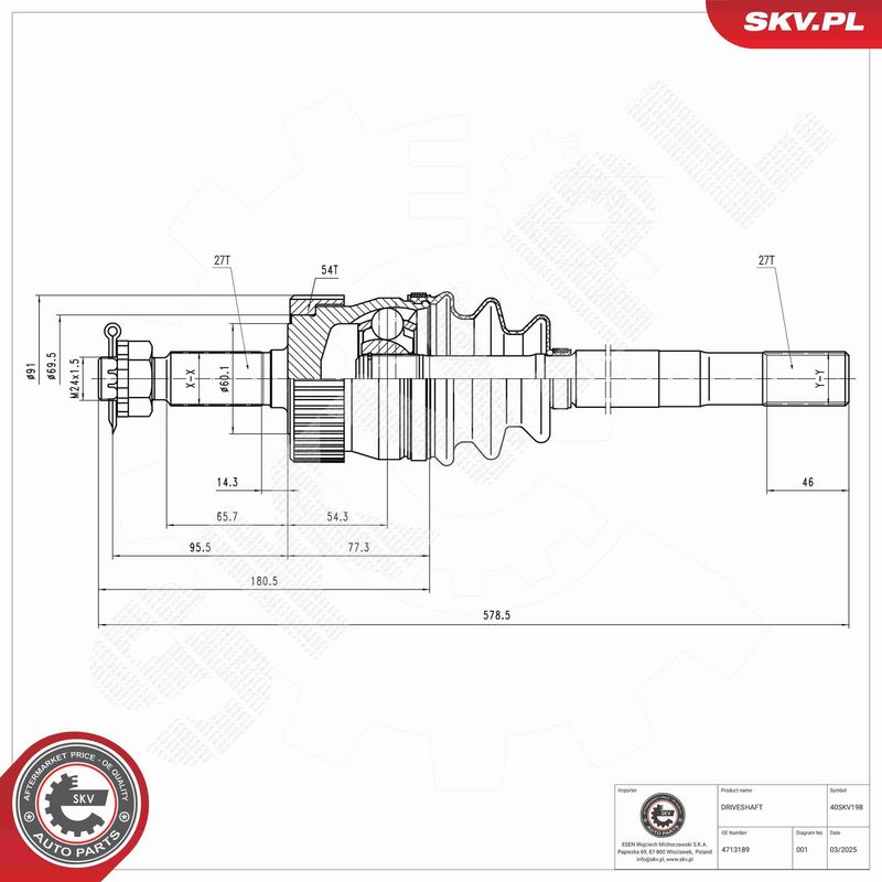 ESEN SKV 40SKV198 Drive Shaft