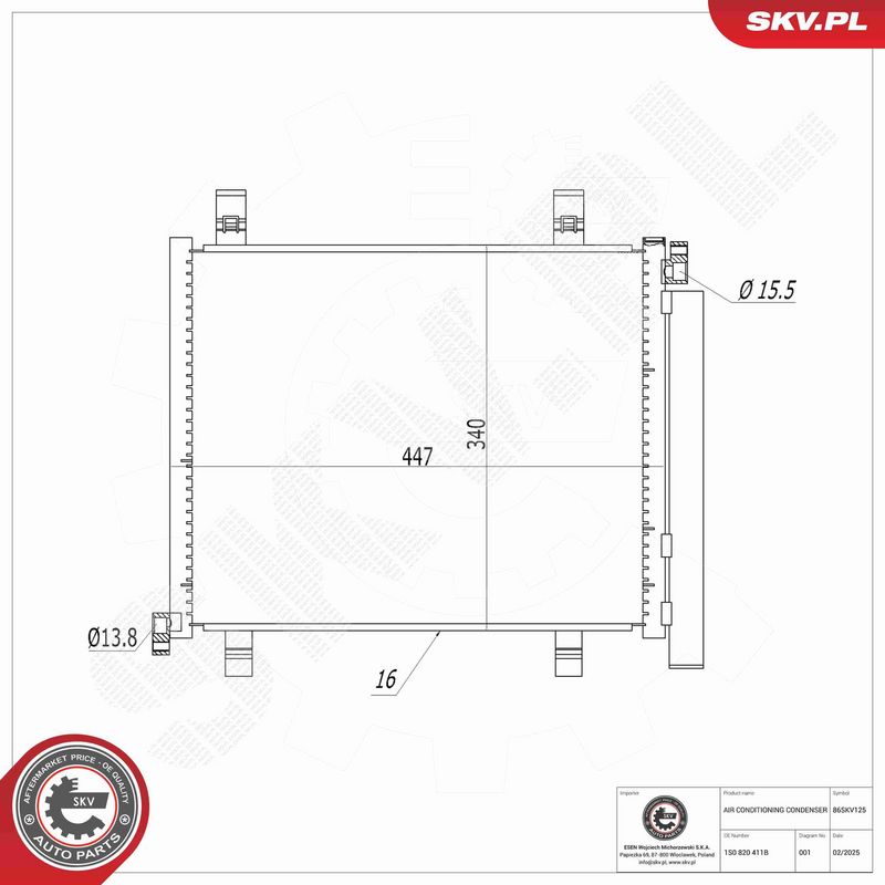 ESEN SKV 86SKV125 Condenser, air conditioning