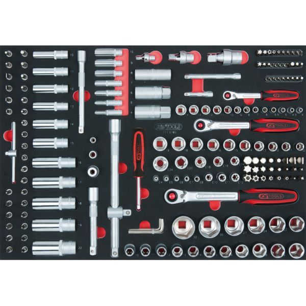 SCS 1/4"+3/8"+1/2" hyslnyckel-sats, 180-delars i 1/1 systeminlägg