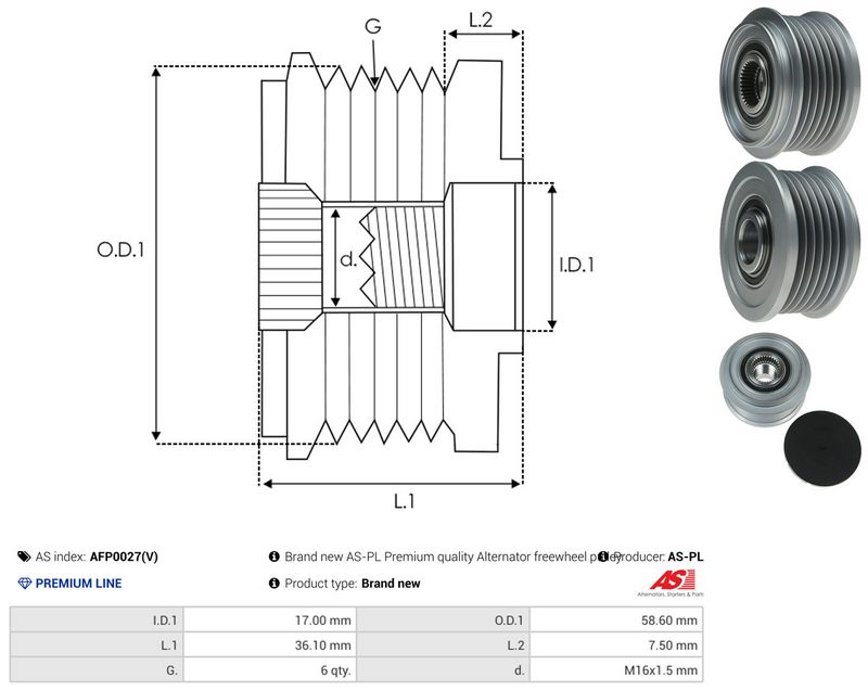 AS-PL AFP0027(V) Alternator Freewheel Clutch