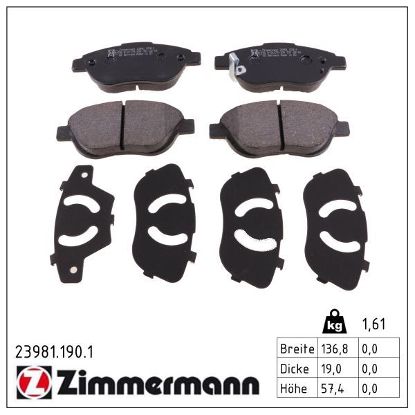 комплект спирачно феродо, дискови спирачки ZIMMERMANN