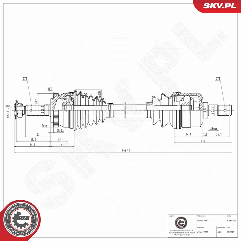ESEN SKV 40SKV226 Drive Shaft