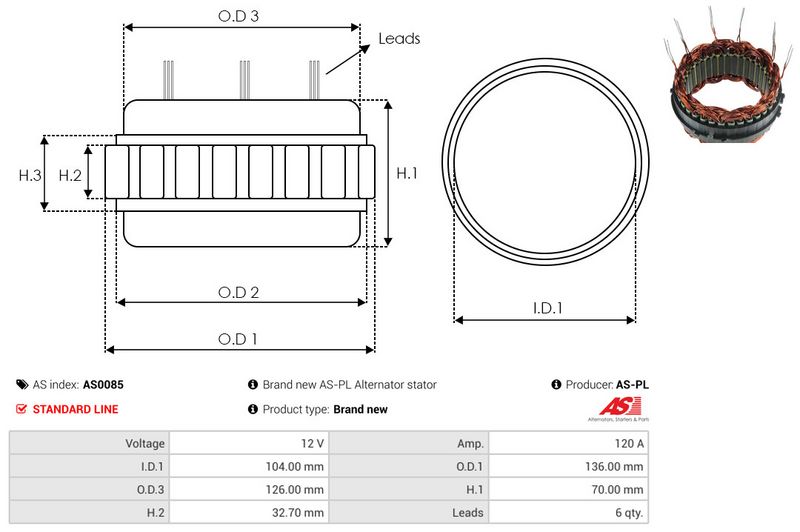 AS-PL AS0085 Stator, alternator