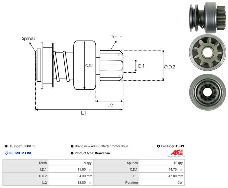 AS-PL SD0158 Freewheel Gear, starter