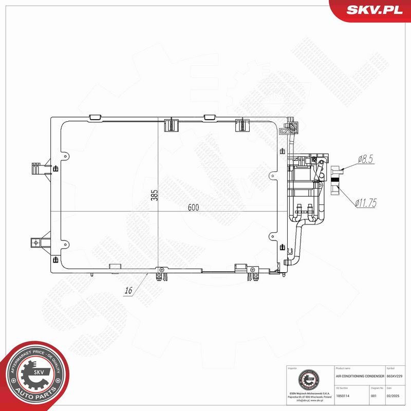 ESEN SKV 86SKV229 Condenser, air conditioning