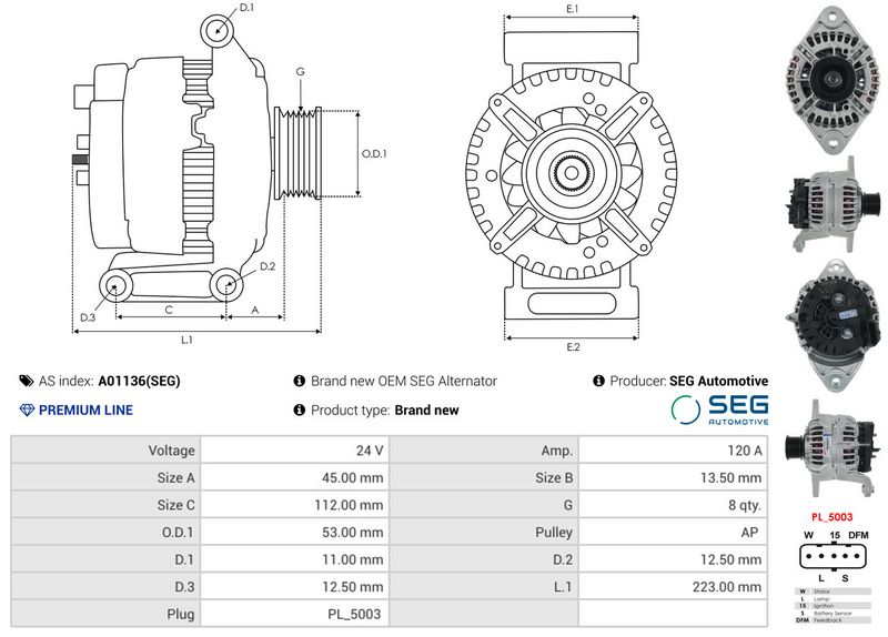 AS-PL A01136(SEG) Alternator