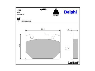 DELPHI LP92 - Diskinių stabdžių kaladėlių komplektas