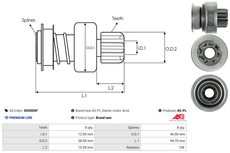 AS-PL SD5005P Freewheel Gear, starter