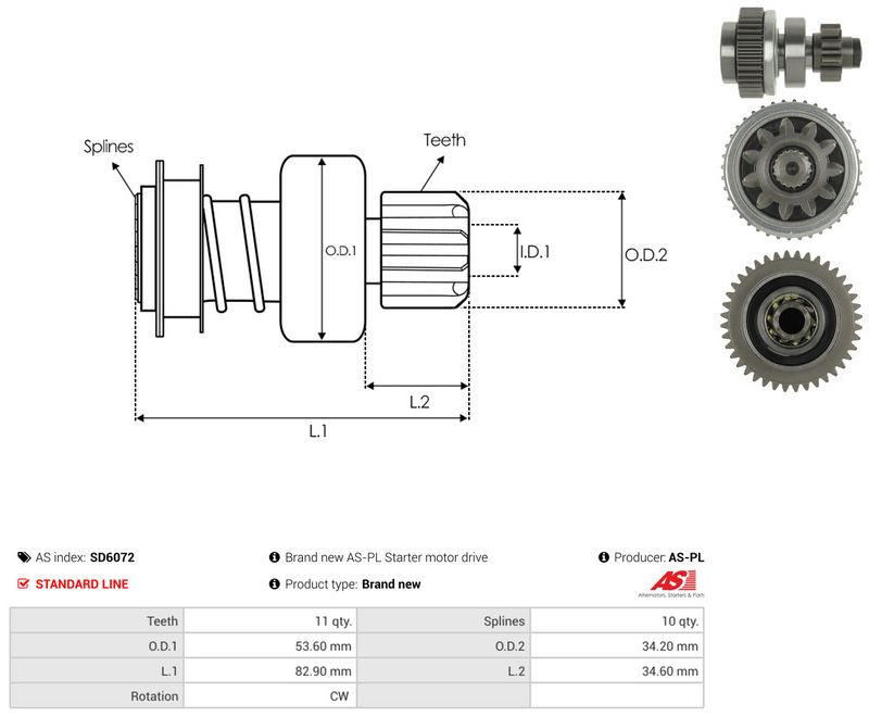 AS-PL SD6072 Freewheel Gear, starter