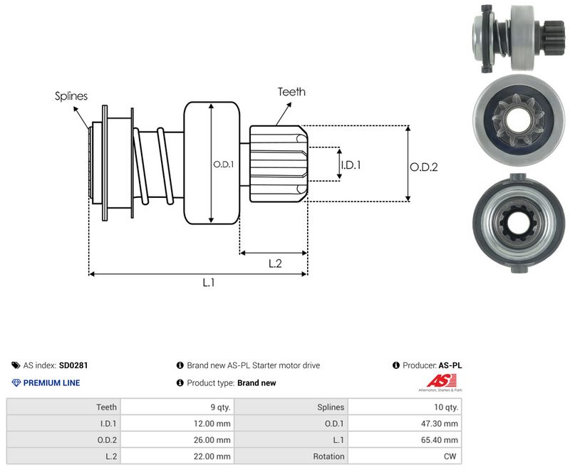 AS-PL SD0281 Freewheel Gear, starter