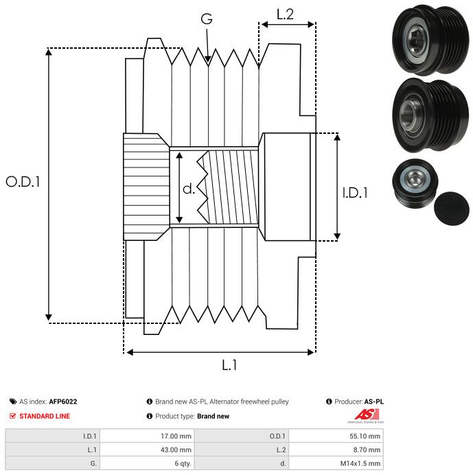 AS-PL AFP6022 Alternator Freewheel Clutch