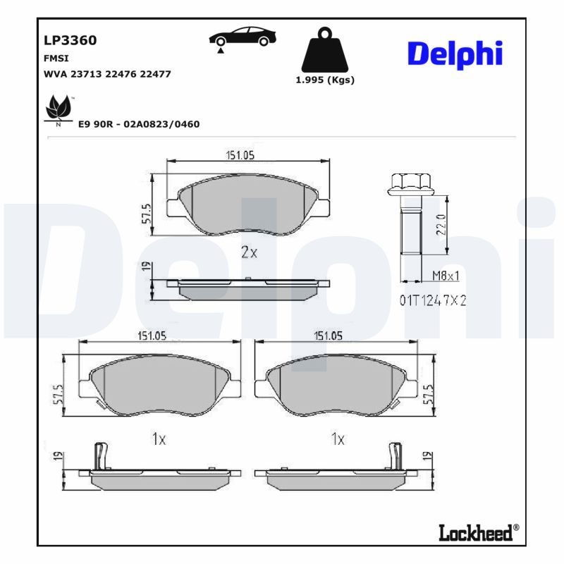 Piduriklotsi komplekt, ketaspidur, DELPHI LP3360
