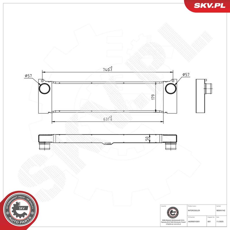 Kompressoriõhu radiaator, ESEN SKV 98SKV142