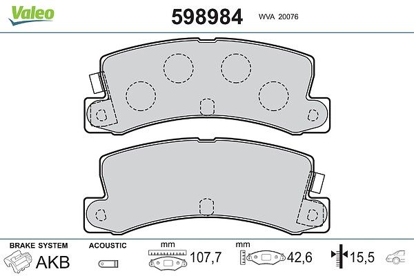 комплект спирачно феродо, дискови спирачки VALEO