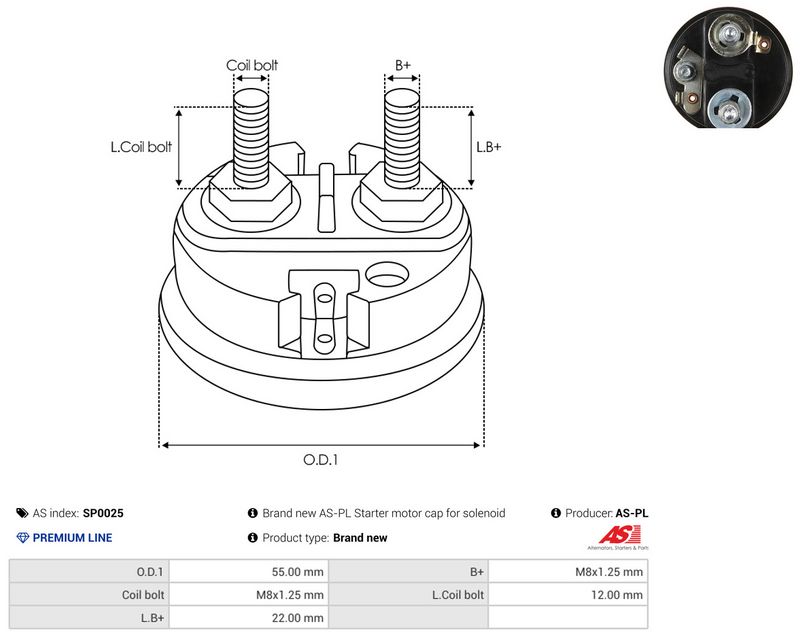 AS-PL SP0025 Cap, starter relay