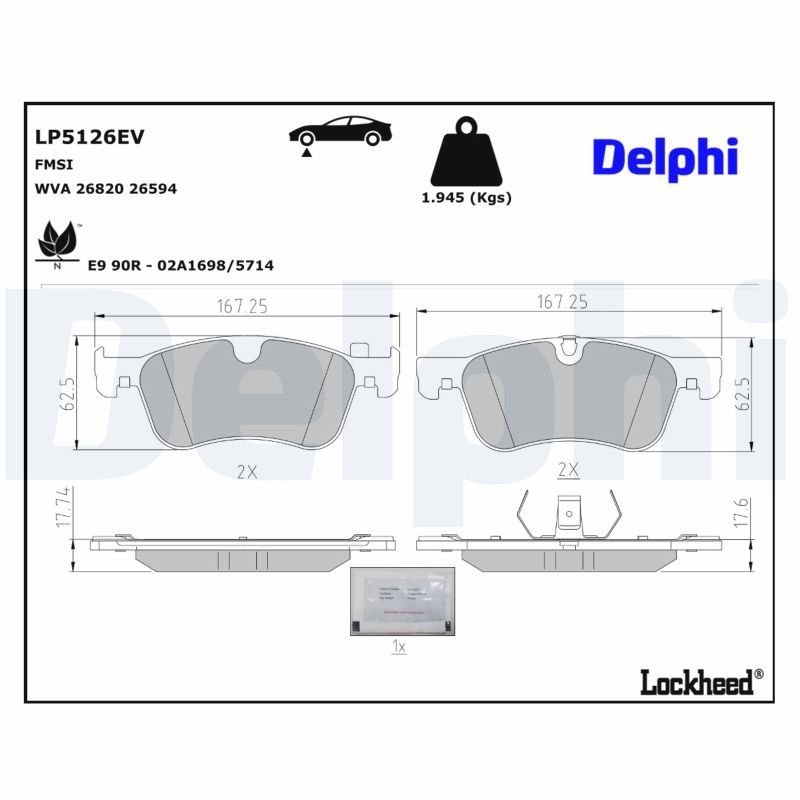 Piduriklotsi komplekt, ketaspidur, DELPHI LP5126EV