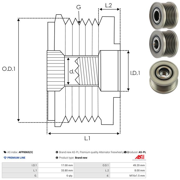AS-PL AFP0065(V) Alternator Freewheel Clutch