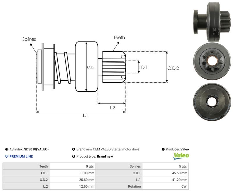 AS-PL SD3018(VALEO) Freewheel Gear, starter