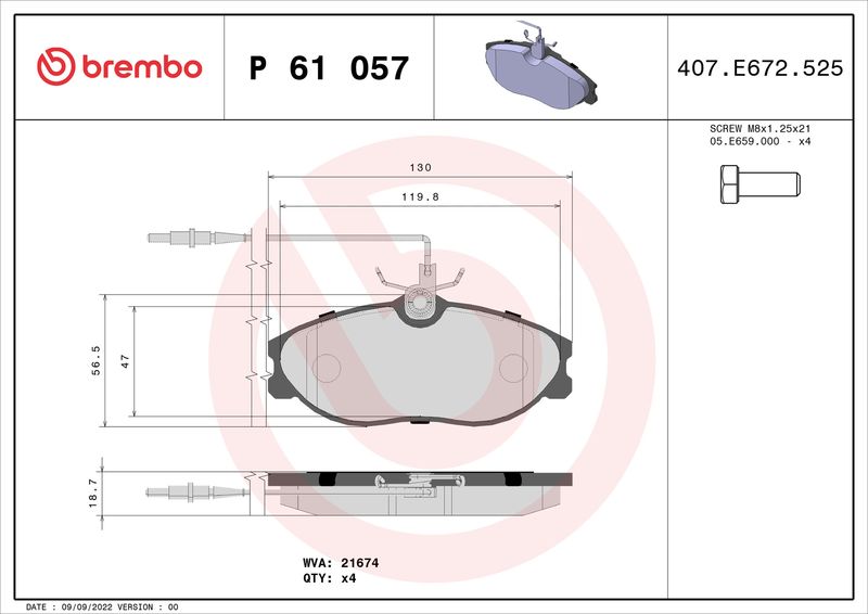BREMBO fékbetétkészlet, tárcsafék P 61 057