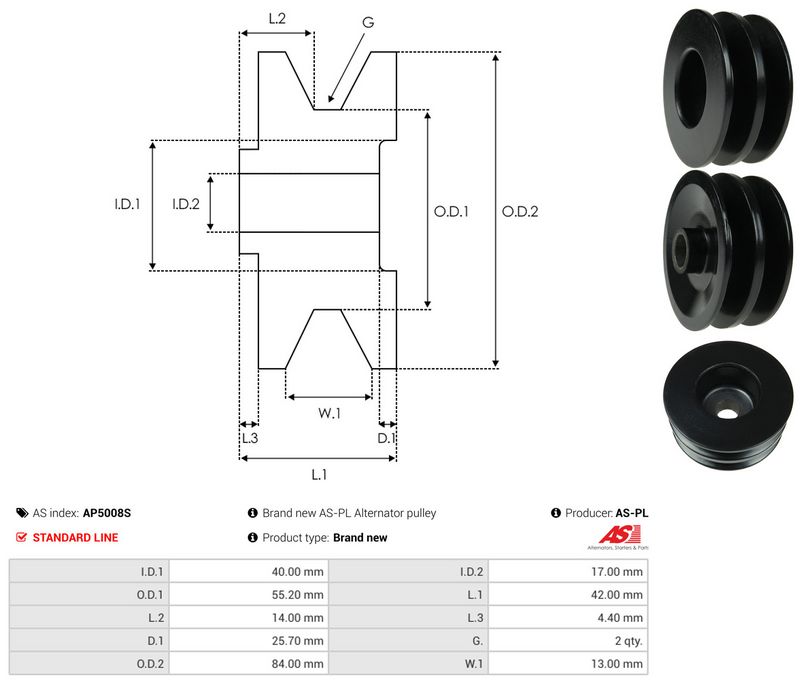 AS-PL AP5008S Belt Pulley, alternator