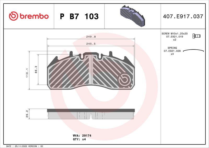 BREMBO fékbetétkészlet, tárcsafék P B7 103