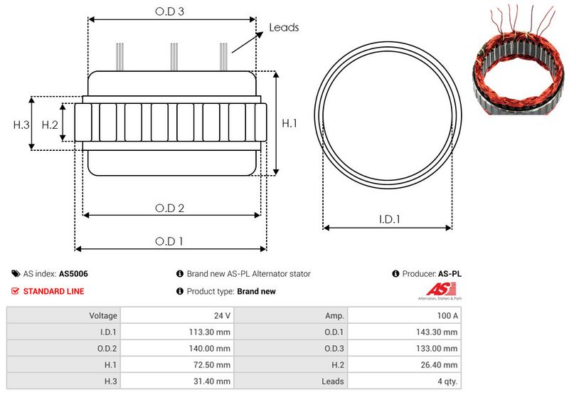 Staator, generaator, AS-PL AS5006