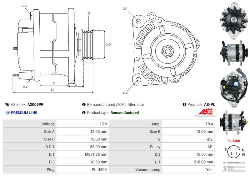 AS-PL A2005PR Alternator