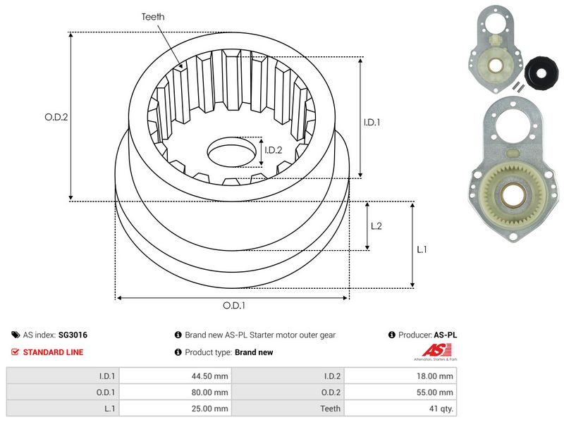 Remondikomplekt, Starter, AS-PL SG3016