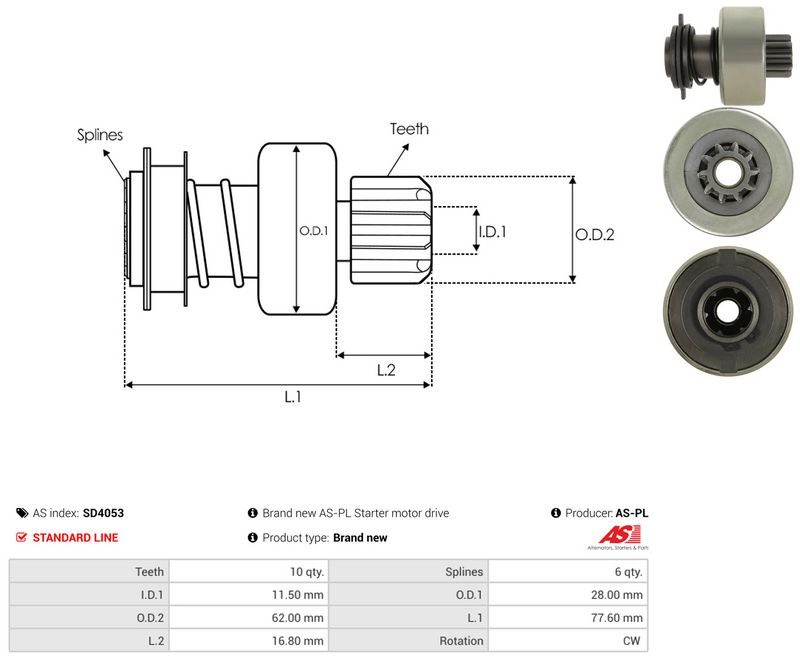 AS-PL SD4053 Freewheel Gear, starter