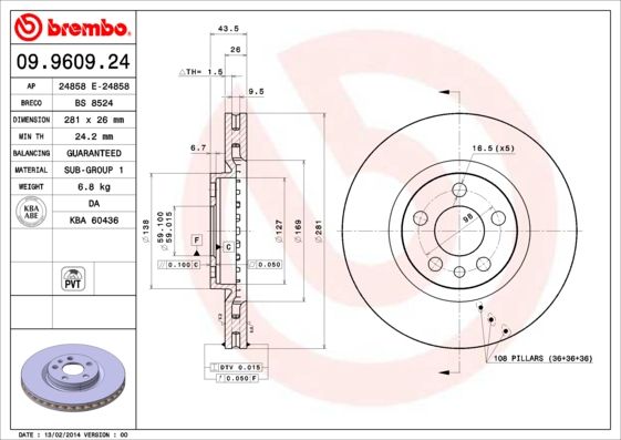 Гальмівний диск, Brembo 09.9609.24