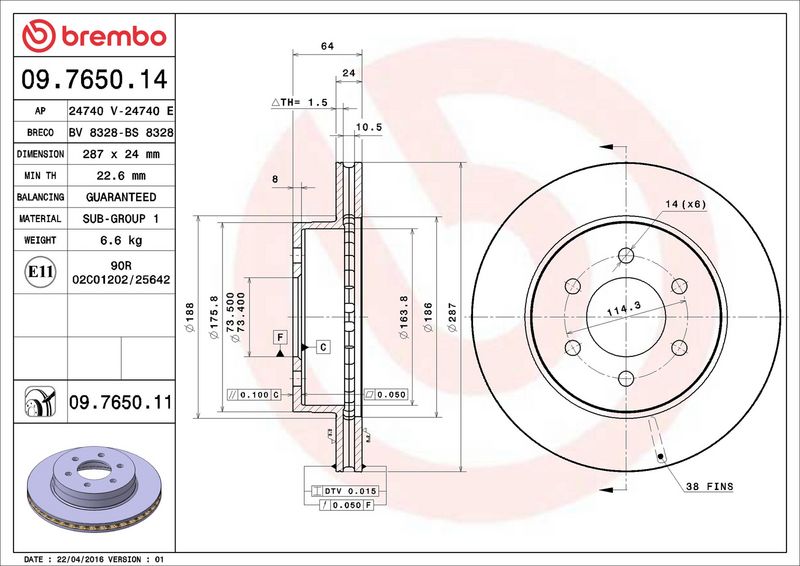 BREMBO 09.7650.11 Brake Disc