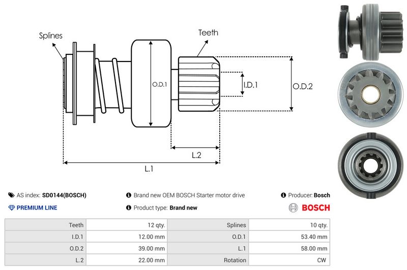 AS-PL SD0144(BOSCH) Freewheel Gear, starter