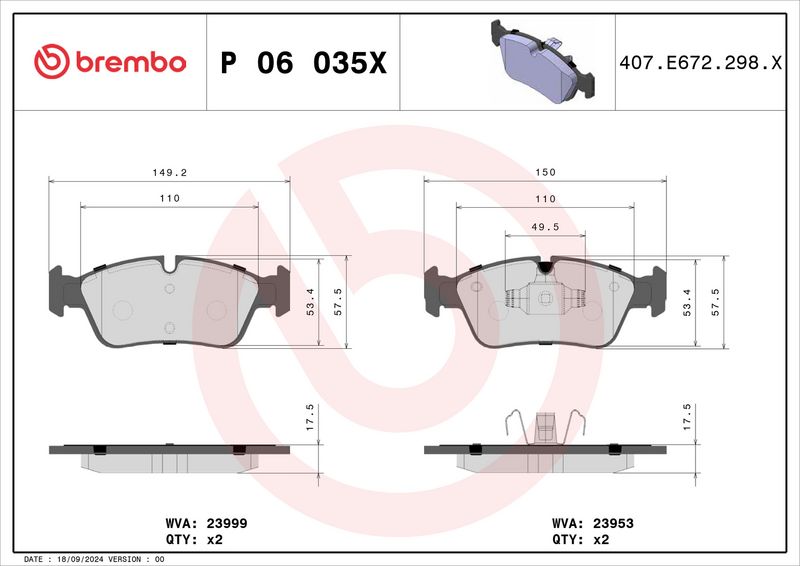 Piduriklotsi komplekt, ketaspidur, BREMBO P 06 035X