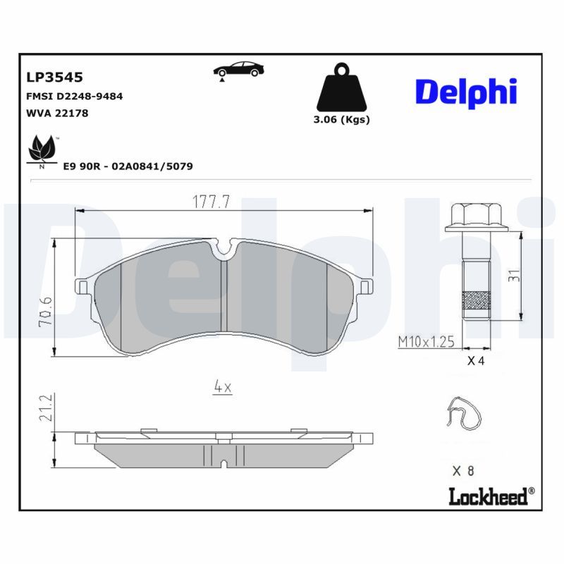 DELPHI LP3545 Комплект гальмівних накладок, дискове гальмо