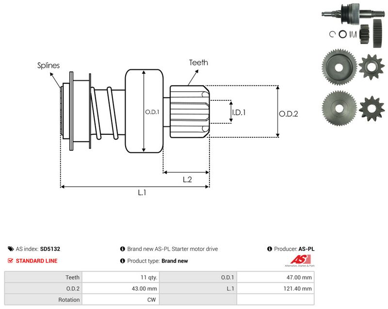 AS-PL SD5132 Freewheel Gear, starter