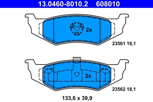 Комплект гальмівних накладок, дискове гальмо, Ate 13.0460-8010.2