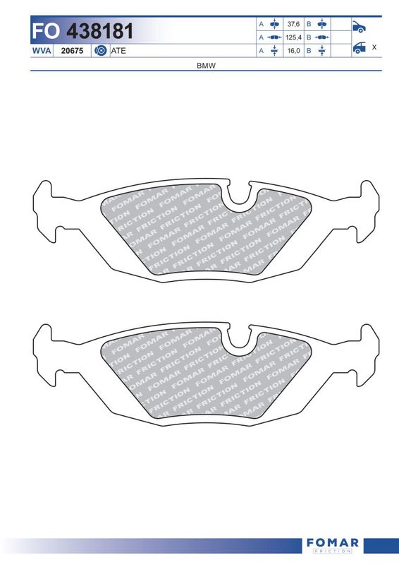 Комплект гальмівних накладок, дискове гальмо, Fomar 438181