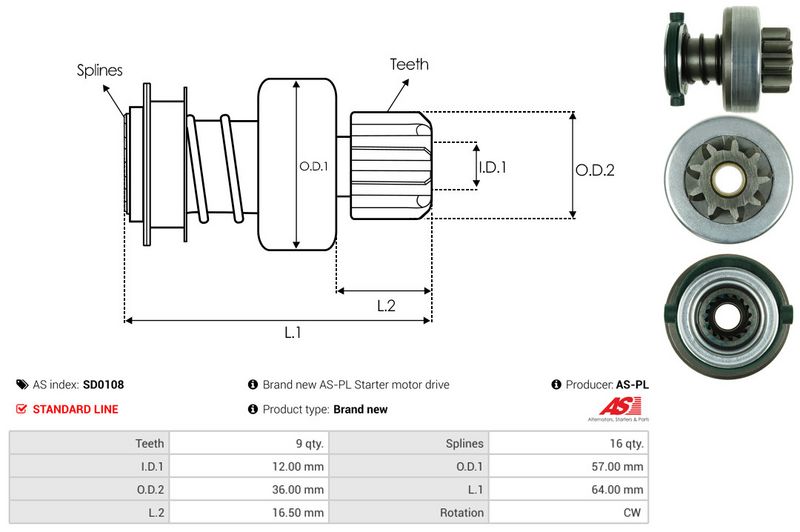 AS-PL SD0108 Freewheel Gear, starter
