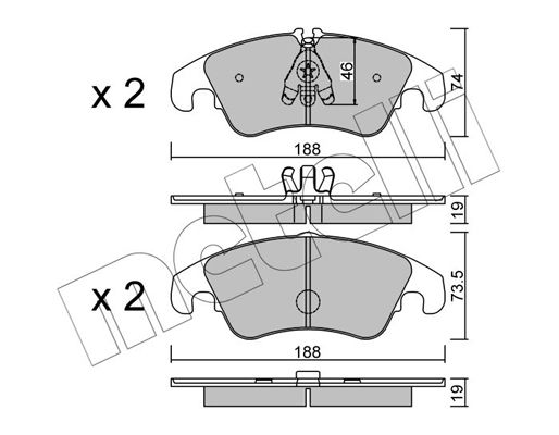 Комплект гальмівних накладок, дискове гальмо, Metelli 2207754