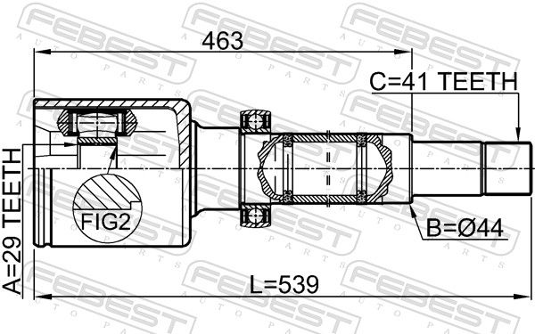 Комплект шарнірів, приводний вал, на стороні кп, передня вісь праворуч, FORD TRANSIT CONNECT, Febest 2111TT9DRH