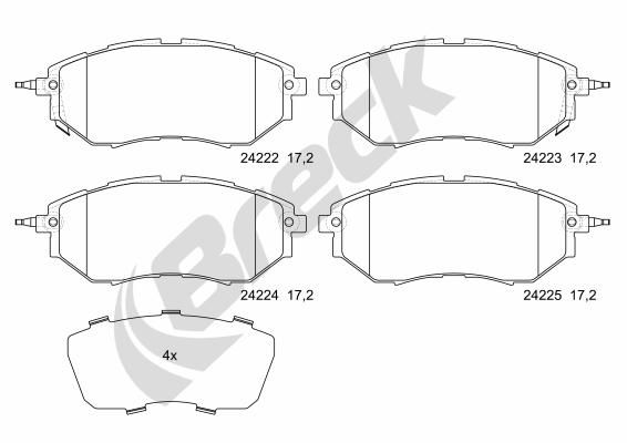 Комплект гальмівних накладок, дискове гальмо, Breck 242220070110