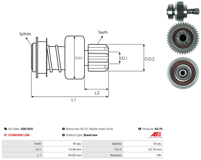 AS-PL SD6102S Freewheel Gear, starter