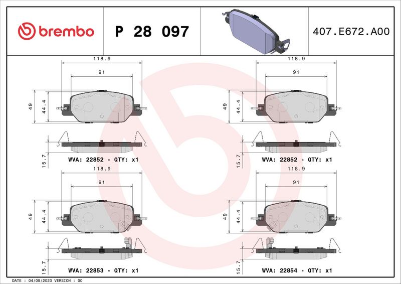 Piduriklotsi komplekt, ketaspidur, BREMBO P 28 097