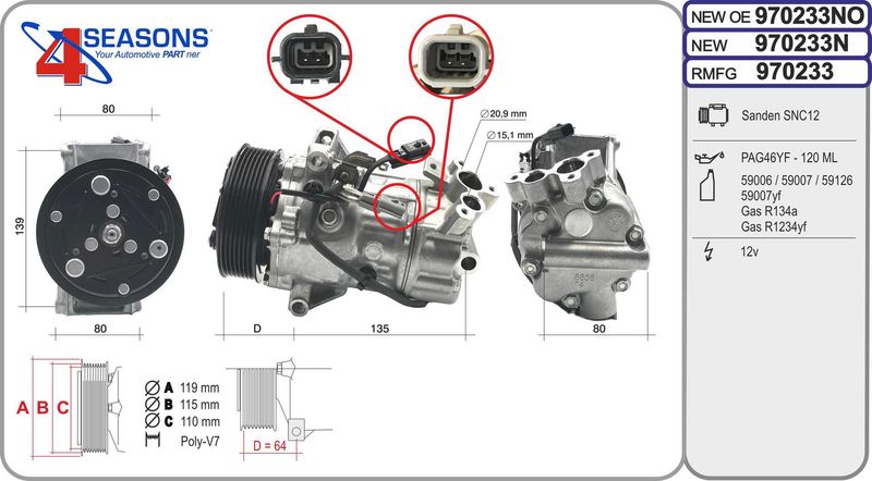 Компресор кондиціонера для Nissan Juke 1.0 2019-2024