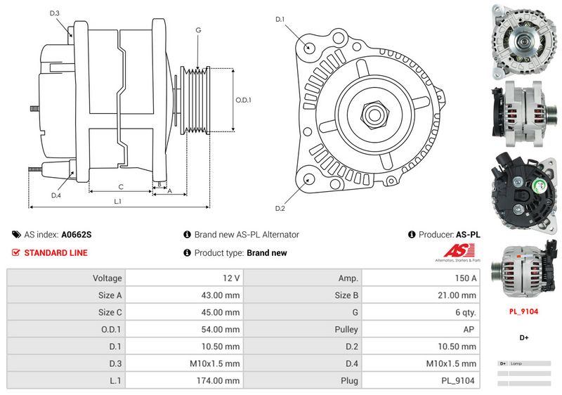 AS-PL A0662S Alternator