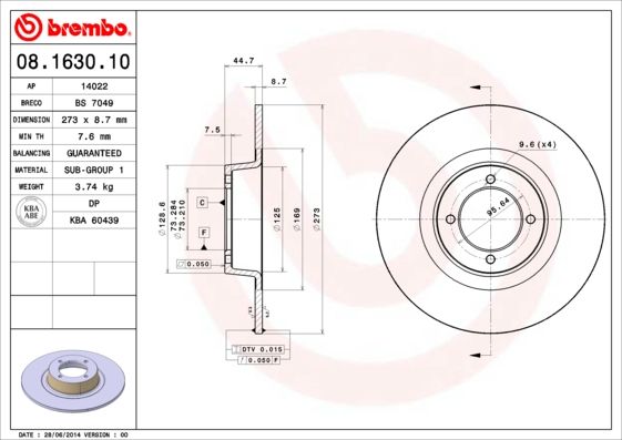 BREMBO Remschijf 08.1630.10