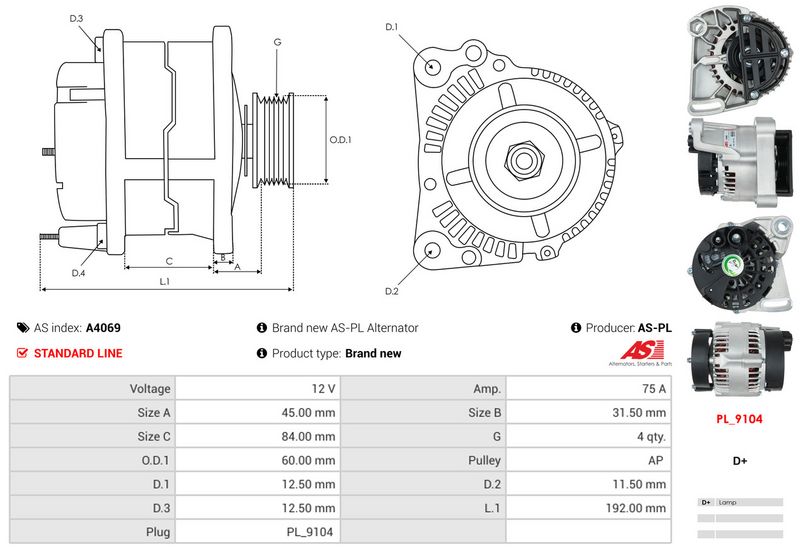 AS-PL A4069 Alternator