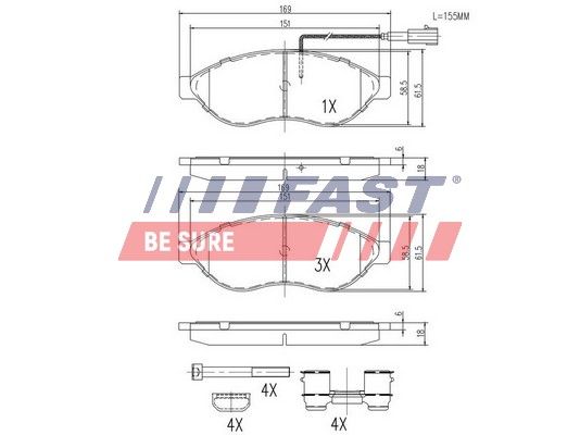 Комплект гальмівних накладок, дискове гальмо, Fast FT29130